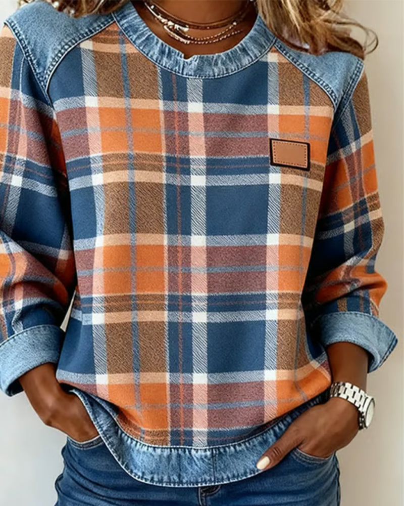Anna | Sweatshirt avec Patchwork à Carreaux