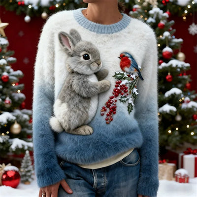 Suzette – Pull en Peluche avec un Lapin de Noël