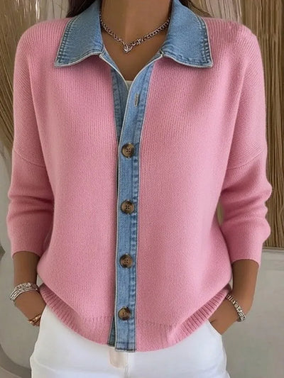 Léonie | Pull en Maille avec Col en Denim