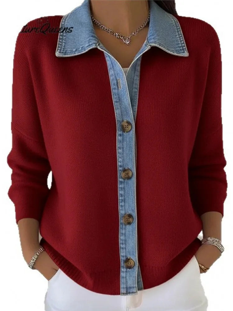 Léonie | Pull en Maille avec Col en Denim