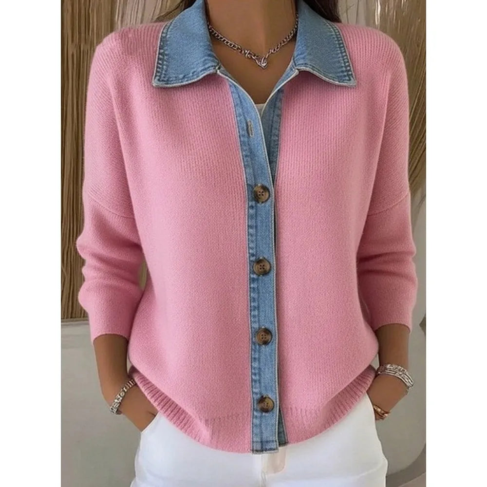 Léonie | Pull en Maille avec Col en Denim